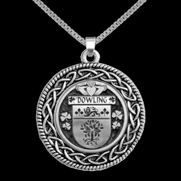 Dowling Irish Coat Of Arms Interlace Round Silver Family Crest Pendant