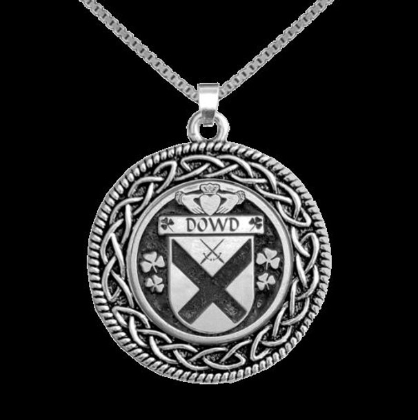 Dowd Irish Coat Of Arms Interlace Round Silver Family Crest Pendant