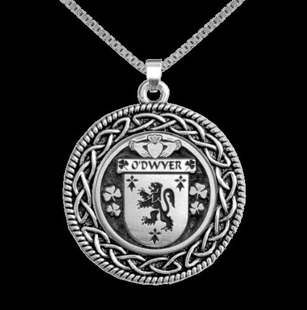 ODwyer Irish Coat Of Arms Interlace Round Silver Family Crest Pendant