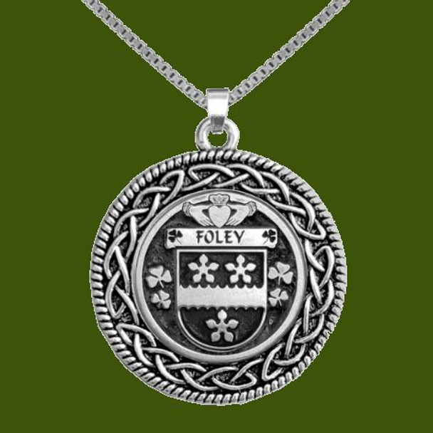 Foley Irish Coat Of Arms Interlace Round Pewter Family Crest Pendant