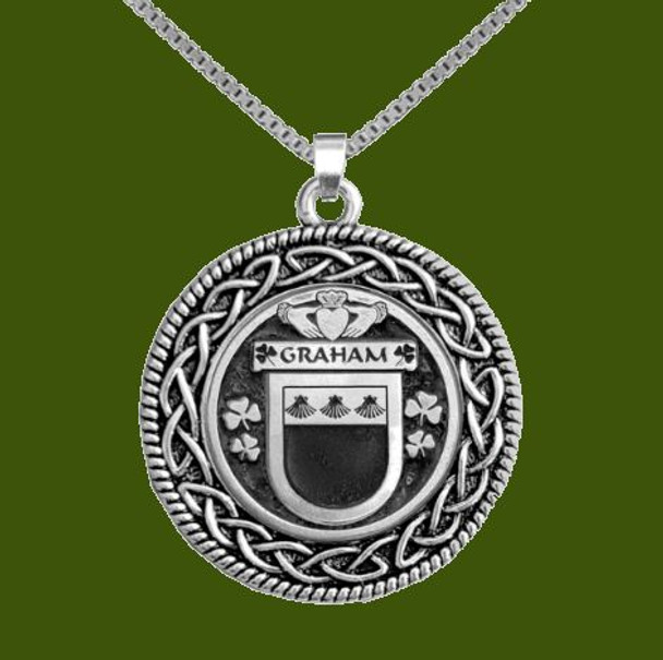 Graham Irish Coat Of Arms Interlace Round Pewter Family Crest Pendant