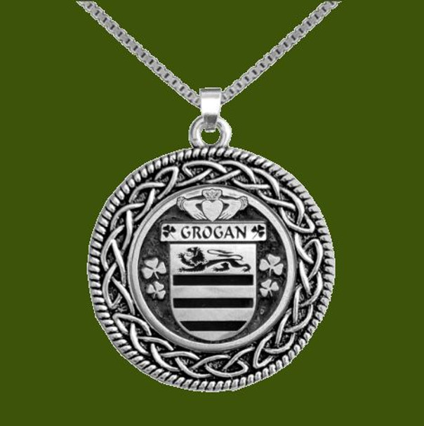 Grogan Irish Coat Of Arms Interlace Round Pewter Family Crest Pendant