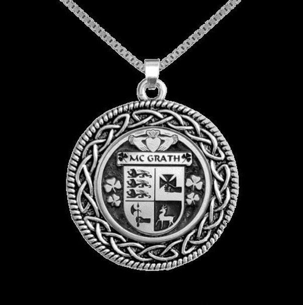 McGrath Irish Coat Of Arms Interlace Round Silver Family Crest Pendant