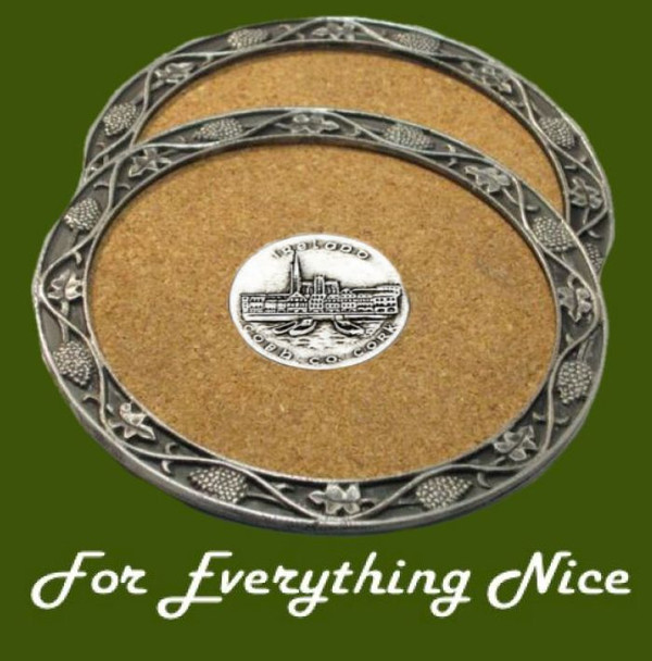 Cobh County Cork Ireland Themed Cork Wine Stylish Pewter Edge Coasters Set of 4