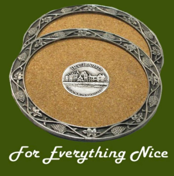 Muckross House Ireland Themed Cork Wine Stylish Pewter Edge Coasters Set of 4