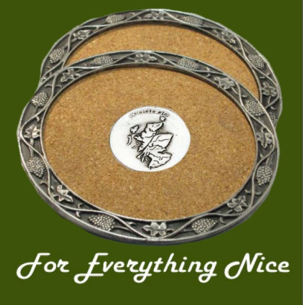 Map Of Scotland Themed Cork Wine Stylish Pewter Edge Coasters Set of 4