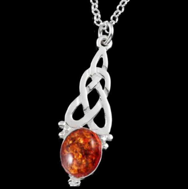 Celtic Knot Amber Twist Drop Motif Sterling Silver Pendant