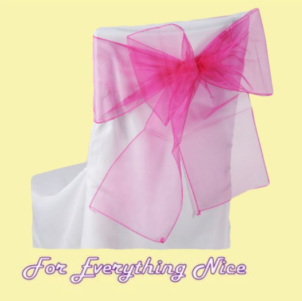 Fuchsia Pink Organza Wedding Chair Sash Ribbon Bow Decorations x 10