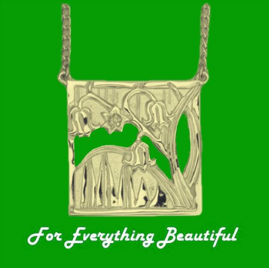 Scottish Bluebells Design Square Large 9K Yellow Gold Pendant