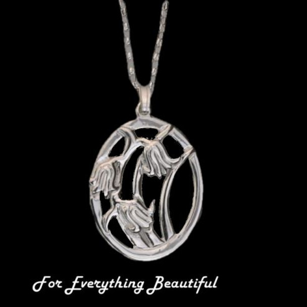 Scottish Bluebells Design Oval Large Sterling Silver Pendant