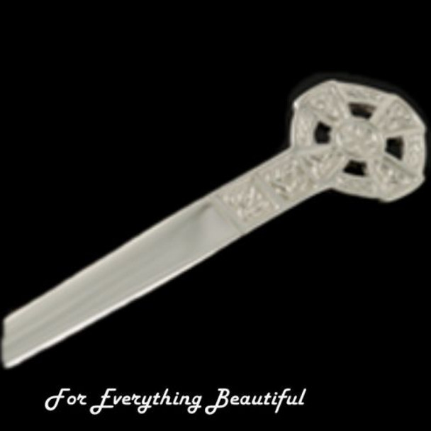 Celtic Cross Knotwork Polished Sterling Silver Kilt Pin