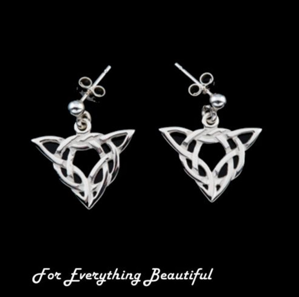 Celtic Knotwork Triangular Motif Sterling Silver Drop Earrings