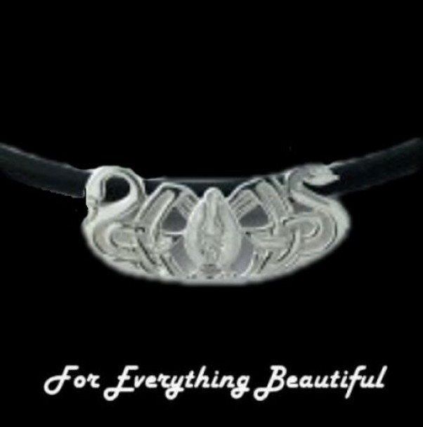 Three Nornes Norse Design Black Cord Sterling Silver Necklace