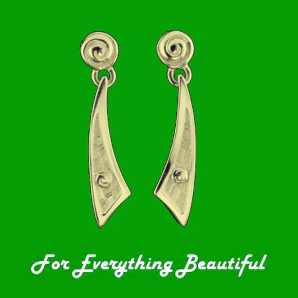Celtic Scottish Armoury Design Drop 9K Yellow Gold Earrings