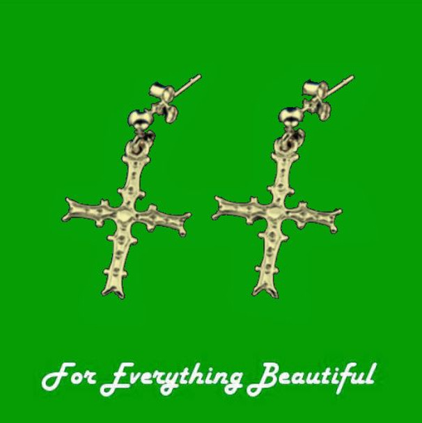 Celtic Cross Of Cong Shannon Ireland Small Drop 9K Yellow Gold Earrings