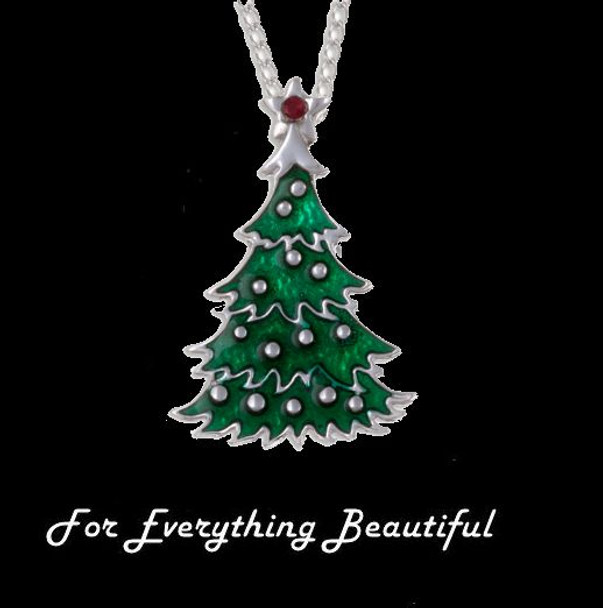Christmas Tree Enamel Red Crystal Stylish Pewter Pendant