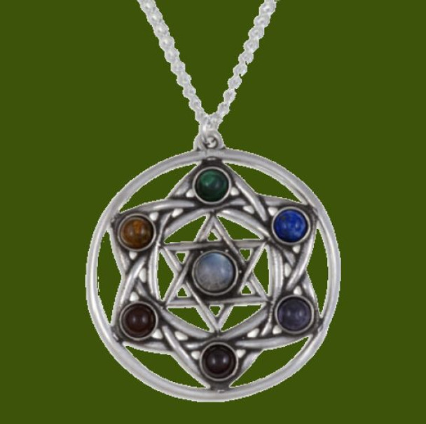 Star Chakra Openwork Seven Gemstone Stylish Pewter Pendant Star Chakra Openwork Seven Gemstone Stylish Pewter Pendant