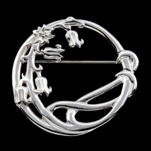 Scottish Bluebells Circular Design Large Sterling Silver Brooch