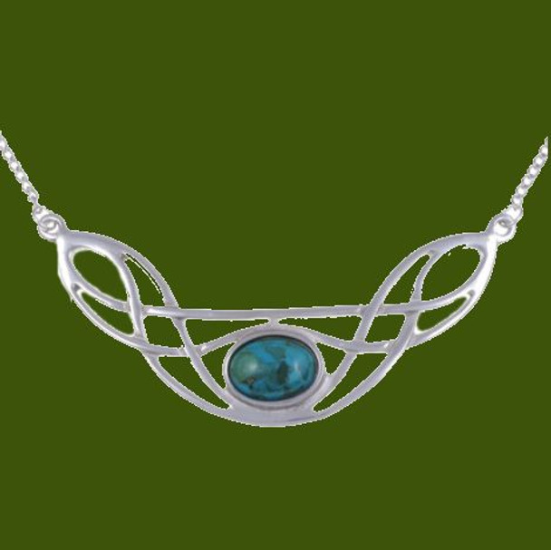 Celtic Bow Knotwork Turquoise Design Stylish Pewter Necklace