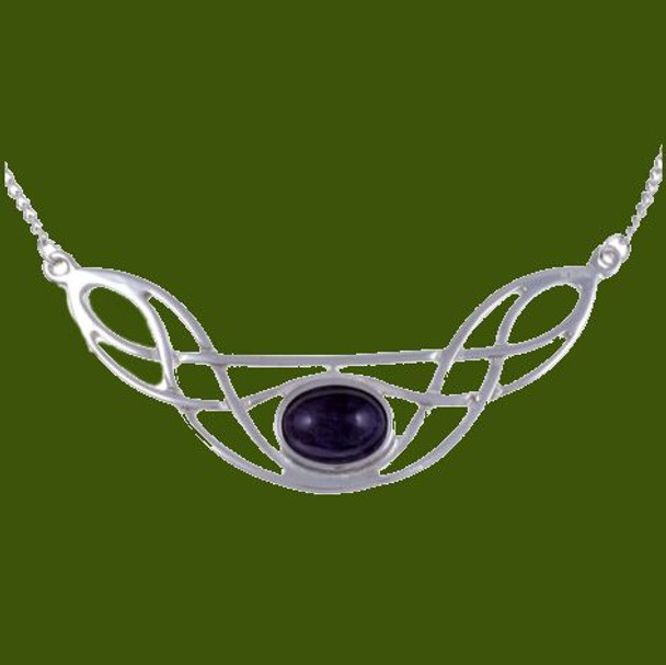 Celtic Bow Knotwork Amethyst Design Stylish Pewter Necklace