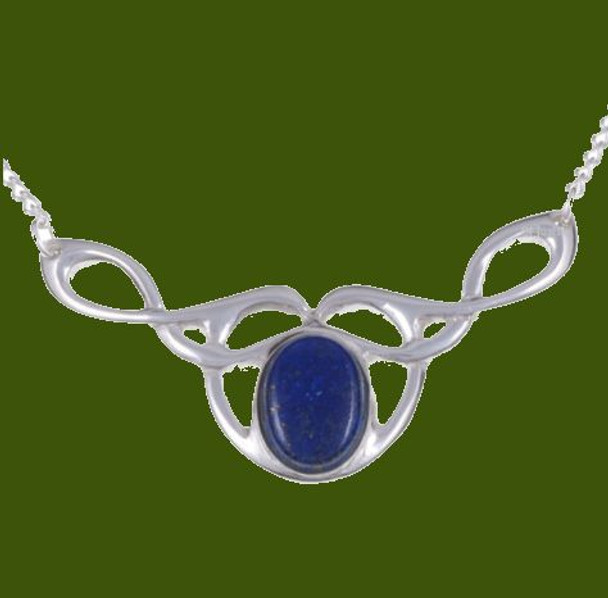 Celtic Bird Knotwork Lapis Lazuli Design Stylish Pewter Necklace