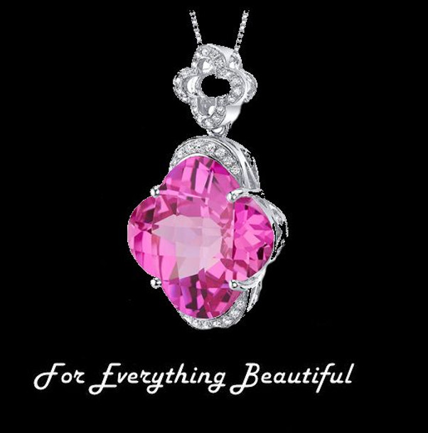 Pink Sapphire Lilly Cut Cubic Zirconia Flower Sterling Silver Pendant Pink Sapphire Lilly Cut Cubic Zirconia Flower Sterling Silver Pendant