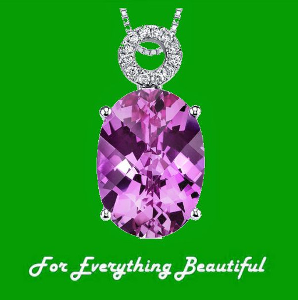 Pink Sapphire Oval Checkerboard Circular Diamond Accent 14K White Gold Pendant