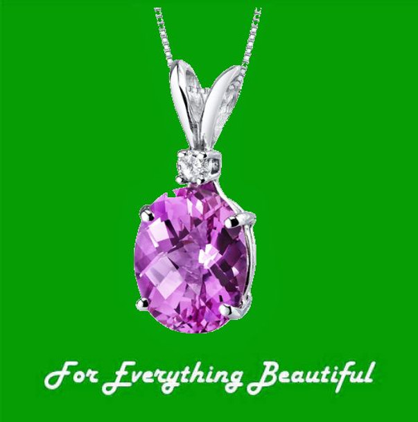 Pink Sapphire Oval Shape Diamond Accent 14K White Gold Pendant