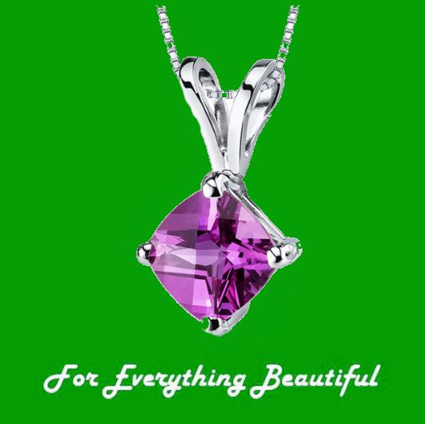 Pink Sapphire Cushion Cut 14K White Gold Pendant
