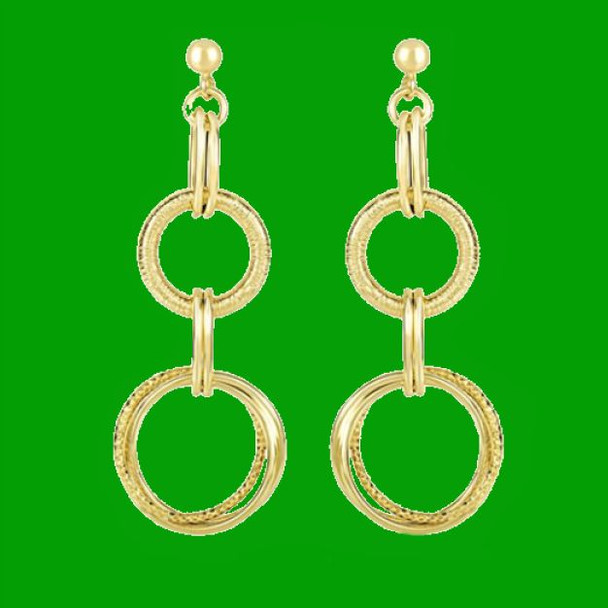 14K Yellow Gold Interlinked Textured Smooth Circle Drop Earrings