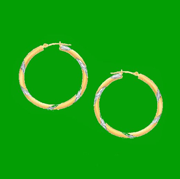 14K Two Tone Gold Classic 30mm Circle Hoop Earrings