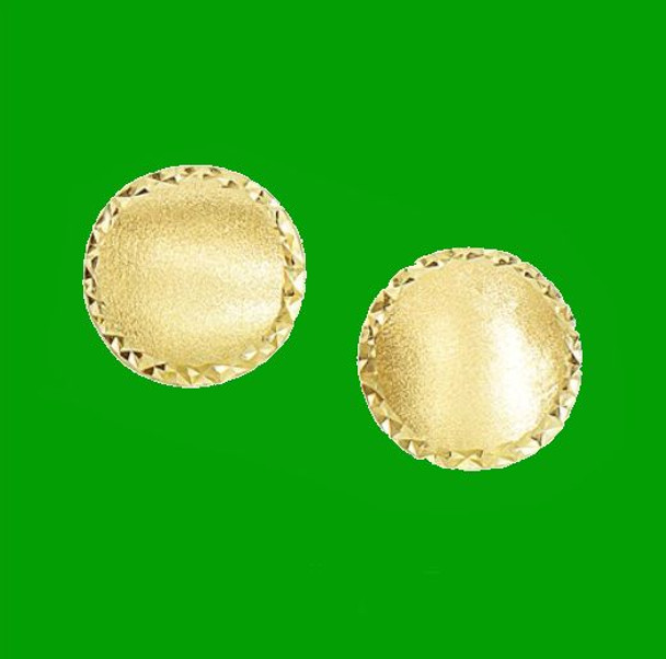 14K Yellow Gold Diamond Cut Edge Satin Finish Round Stud Earrings