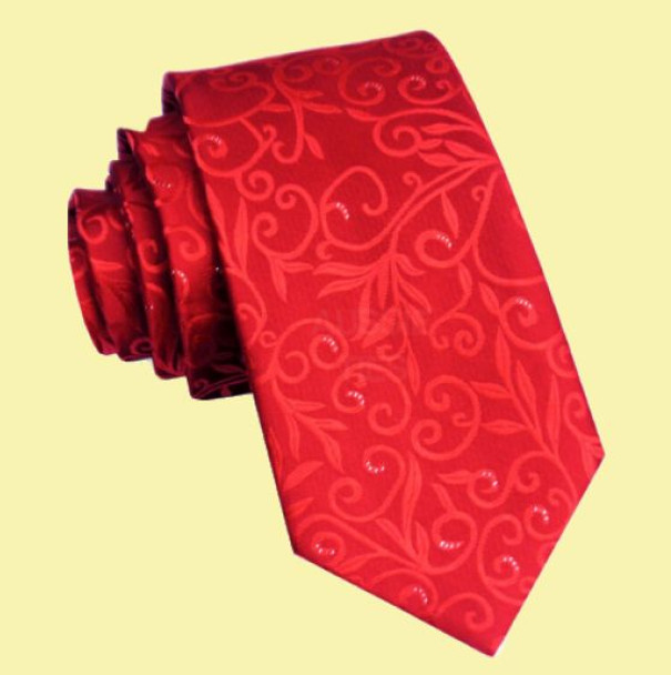 Scarlet Red Floral Embossed Pattern Formal Wedding Straight Mens Neck Tie