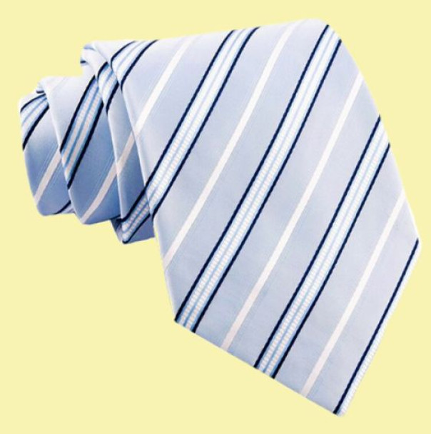 Light Blue Navy White Diagonal Stripes Formal Wedding Straight Mens Neck Tie