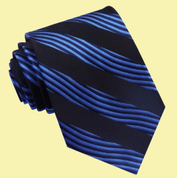 Black Electric Blue Wave Stripes Formal Wedding Straight Mens Neck Tie Black Electric Blue Wave Stripes Formal Wedding Straight Mens Neck Tie