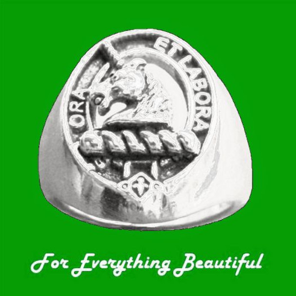Clan Badge Raised Relief Oval Clan Crest 10K White Gold Mens Ring