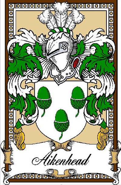 Aikenhead Bookplate Print Aikenhead Scottish Family Crest Print