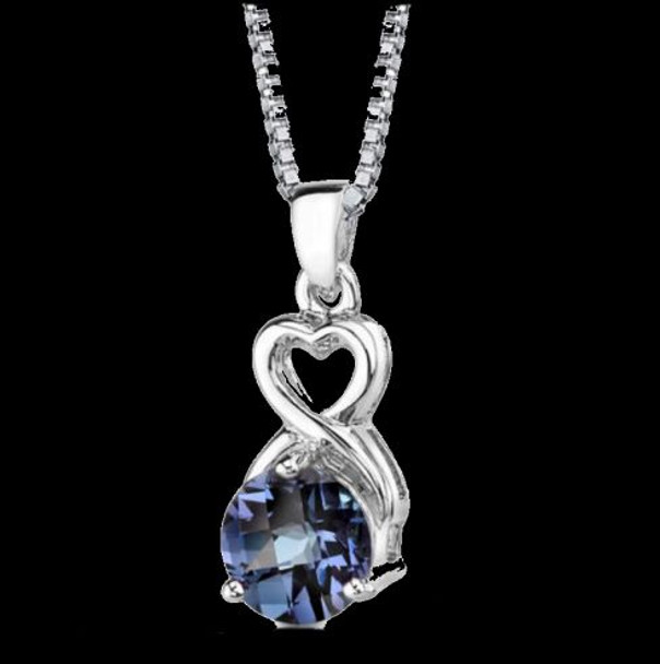 Alexandrite Round Cut Heart Detail Sterling Silver Pendant