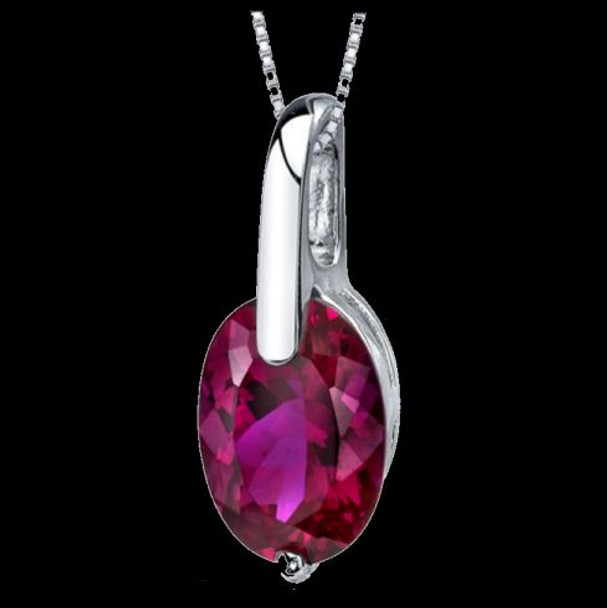Red Ruby Oval Cut Simple Detail Sterling Silver Pendant