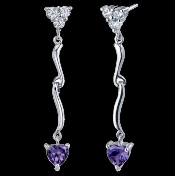 Alexandrite Heart Purple Cubic Zirconia Curved Sterling Silver Earrings