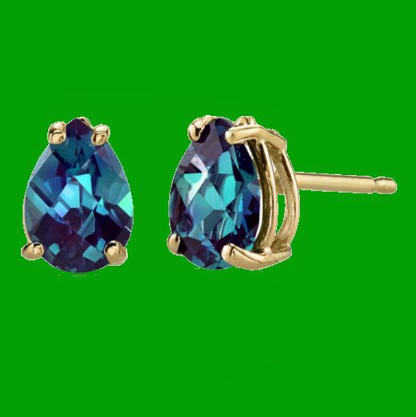 Alexandrite Pear Cut Stud 14K Yellow Gold Earrings
