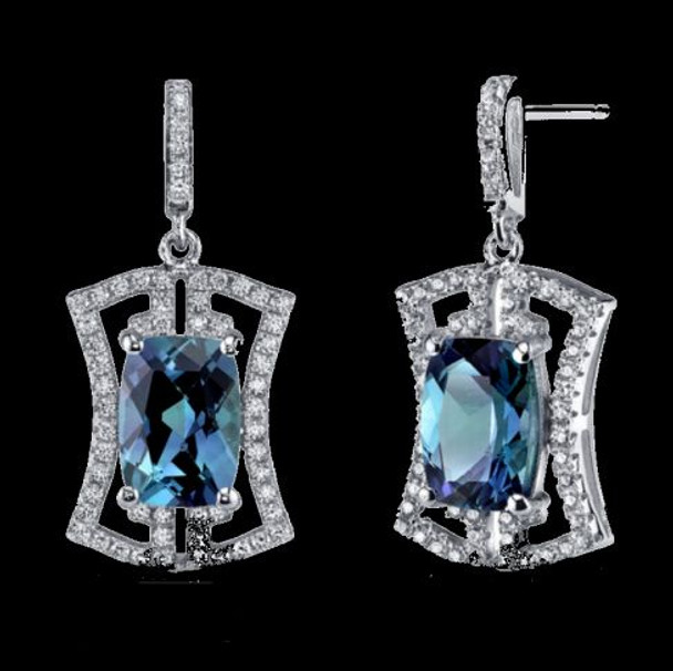 Alexandrite Cushion Cut Cubic Zirconia Art Deco Sterling Silver Earrings