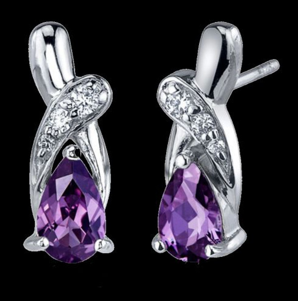 Alexandrite Pear Deep Pink Zirconia Cross Sterling Silver Earrings