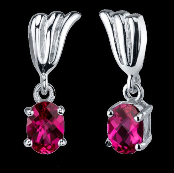 Red Ruby Oval Cut Plume Accent Sterling Silver Earrings