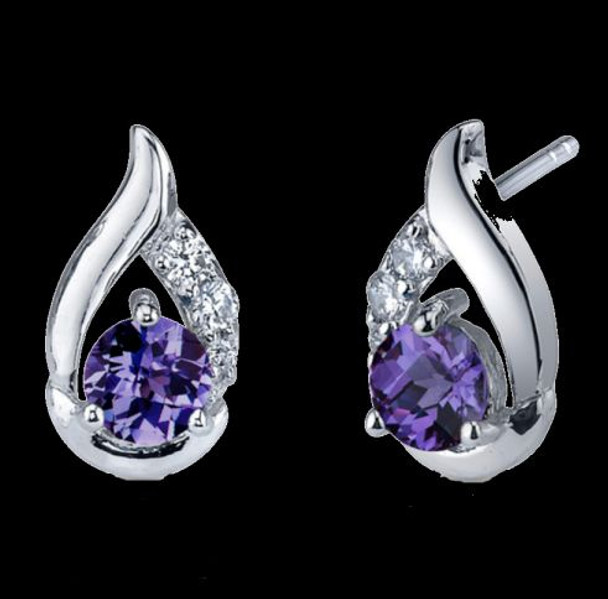 Alexandrite Round Purple Cubic Zirconia Scallop Sterling Silver Earrings