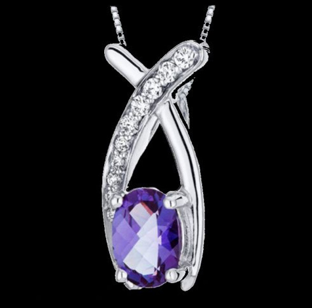 Alexandrite Oval Cut Cubic Zirconia Elongated Cross Sterling Silver Pendant