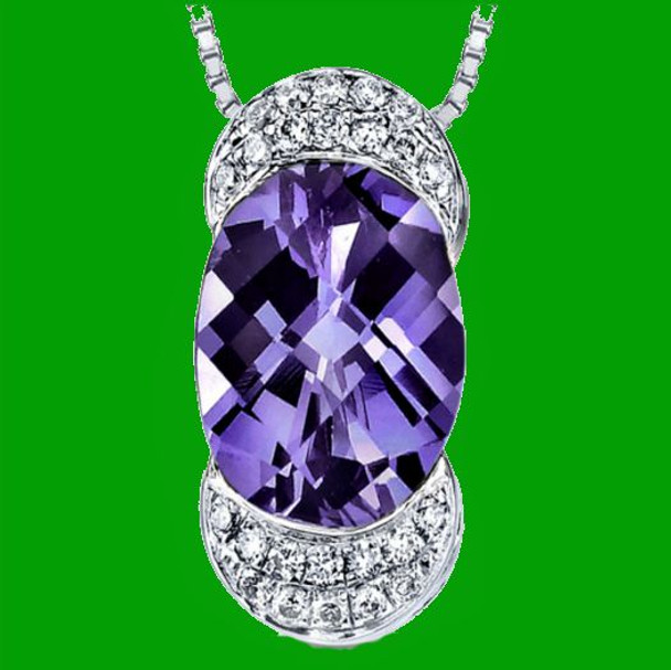 Alexandrite Oval Checkerboard Diamond Accent 14K White Gold Pendant