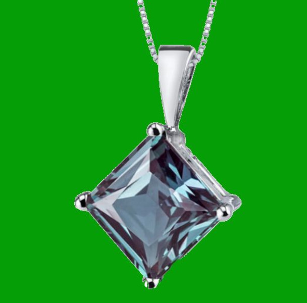 Alexandrite Princess Cut 14K White Gold Pendant