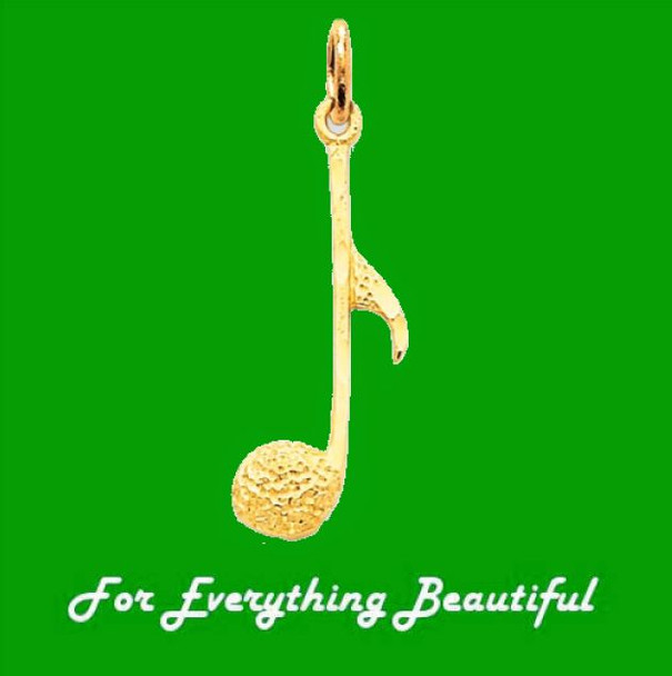 Single Musical Note Textured 14K Yellow Gold Pendant Charm