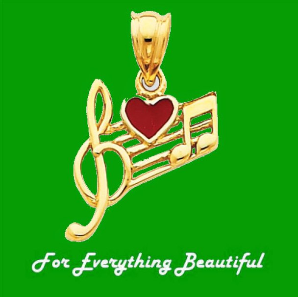 Enameled Treble Clef Heart Musical Note 14K Yellow Gold Pendant Charm